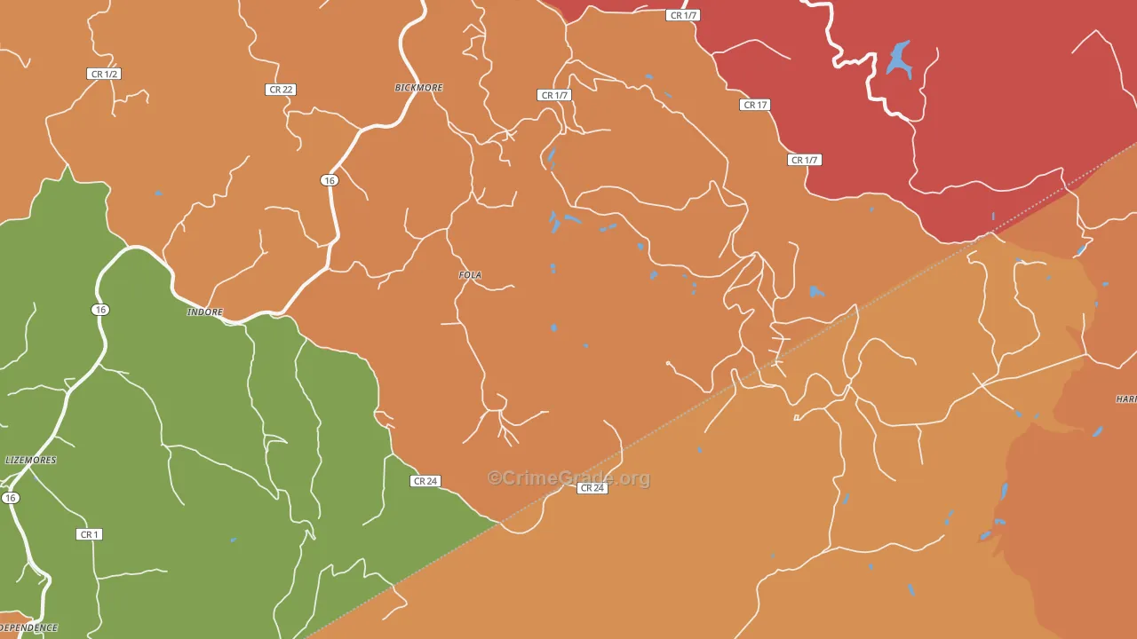 Fola, WV Map of Robbery Rates