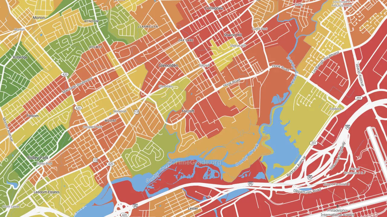 Folcroft, PA Map of Robbery Rates
