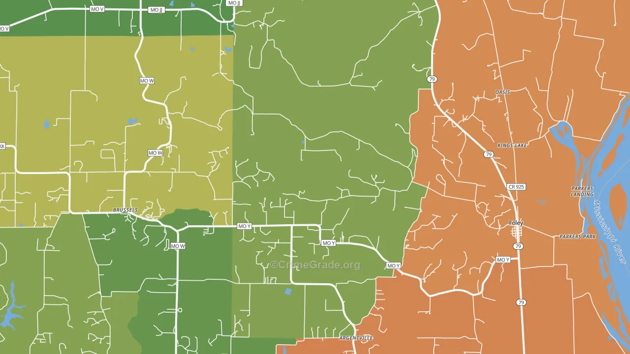 Foley, MO Map of Robbery Rates