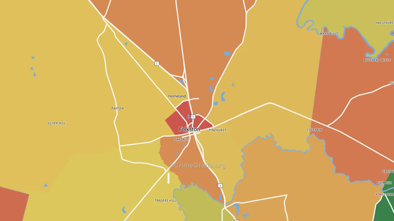 Folkston, GA Map of Robbery Rates