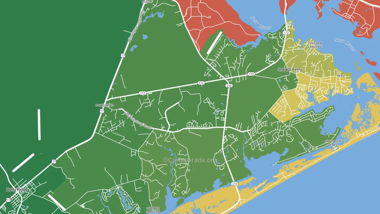 Folkstone, NC Map of Robbery Rates
