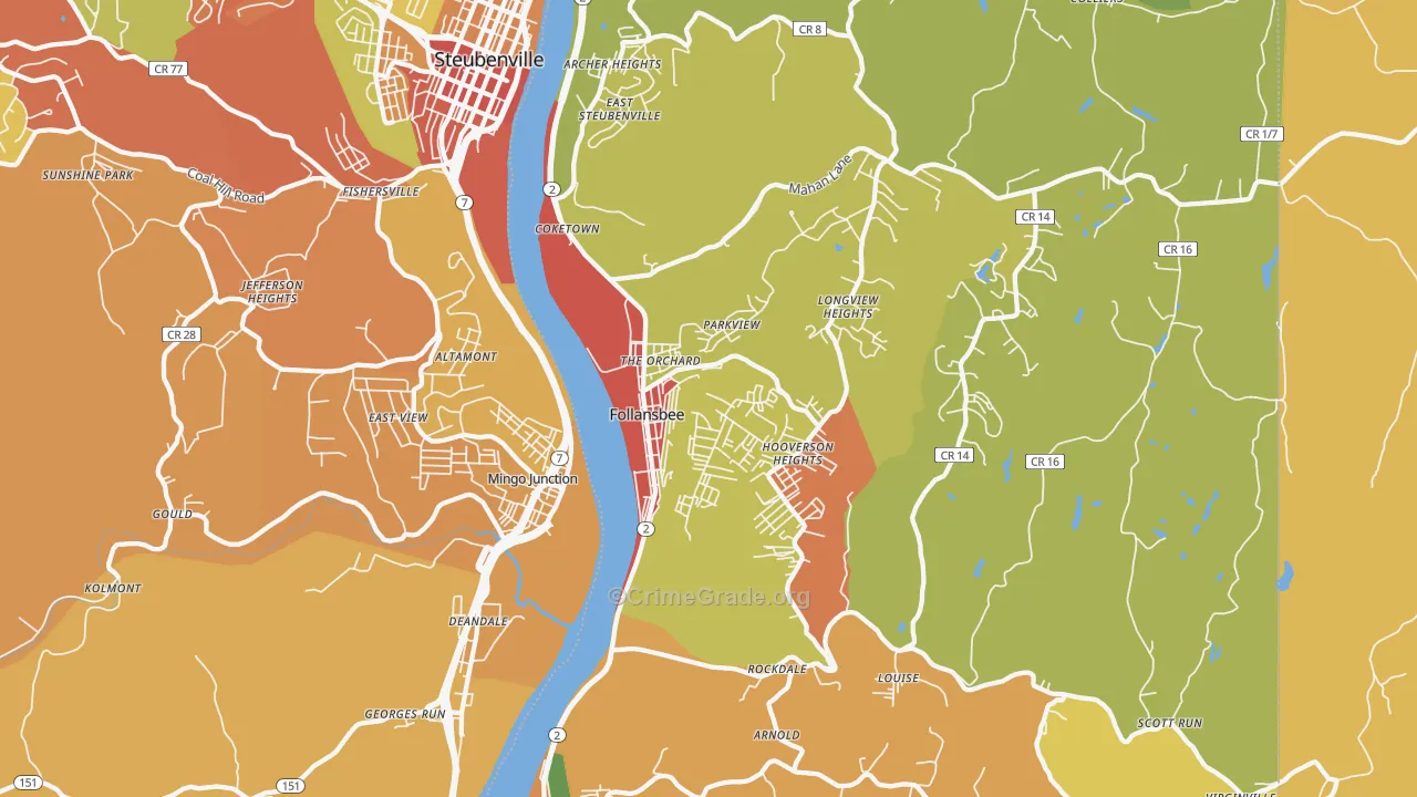 Follansbee, WV Map of Robbery Rates