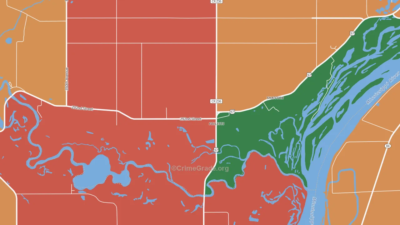 Folletts, IA Map of Robbery Rates