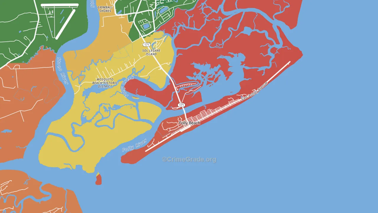 Folly Beach, SC Map of Robbery Rates