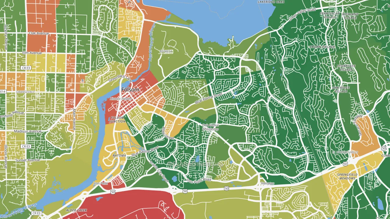 Folsom, CA Map of Robbery Rates
