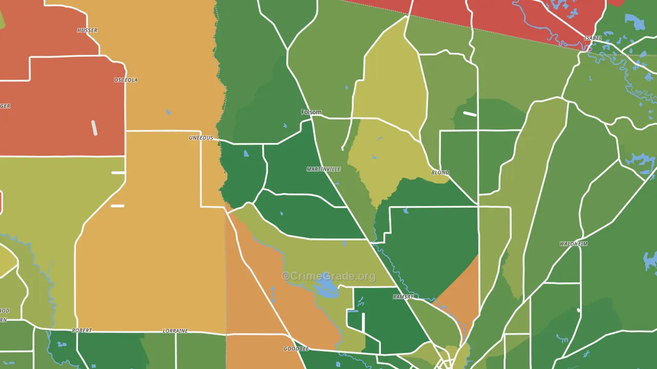 Folsom, LA Map of Robbery Rates