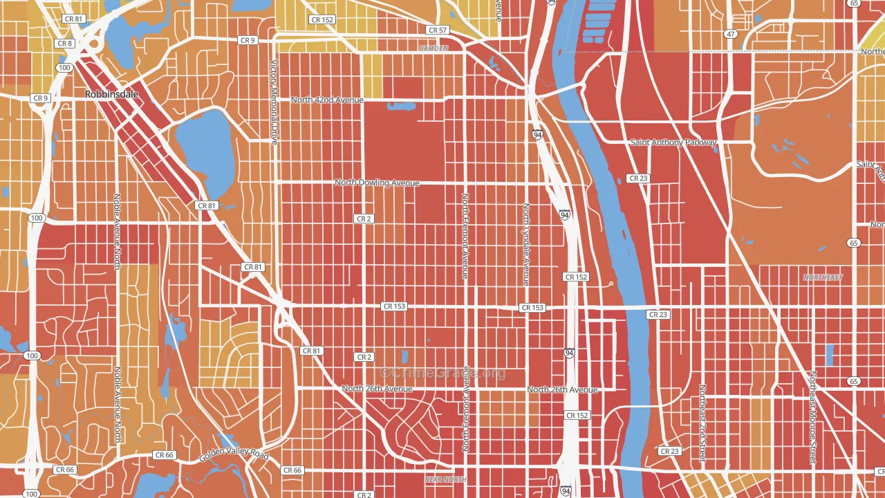 Folwell, Minneapolis, MN Map of Robbery Rates