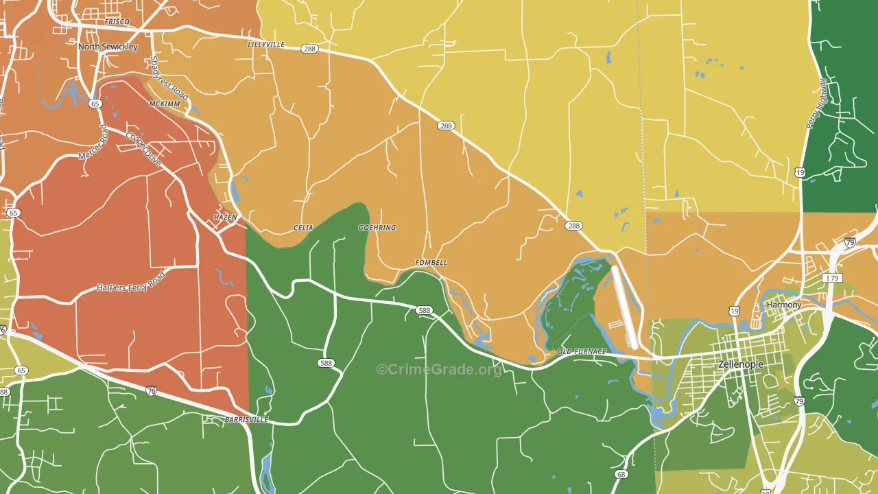 Fombell, PA Map of Robbery Rates