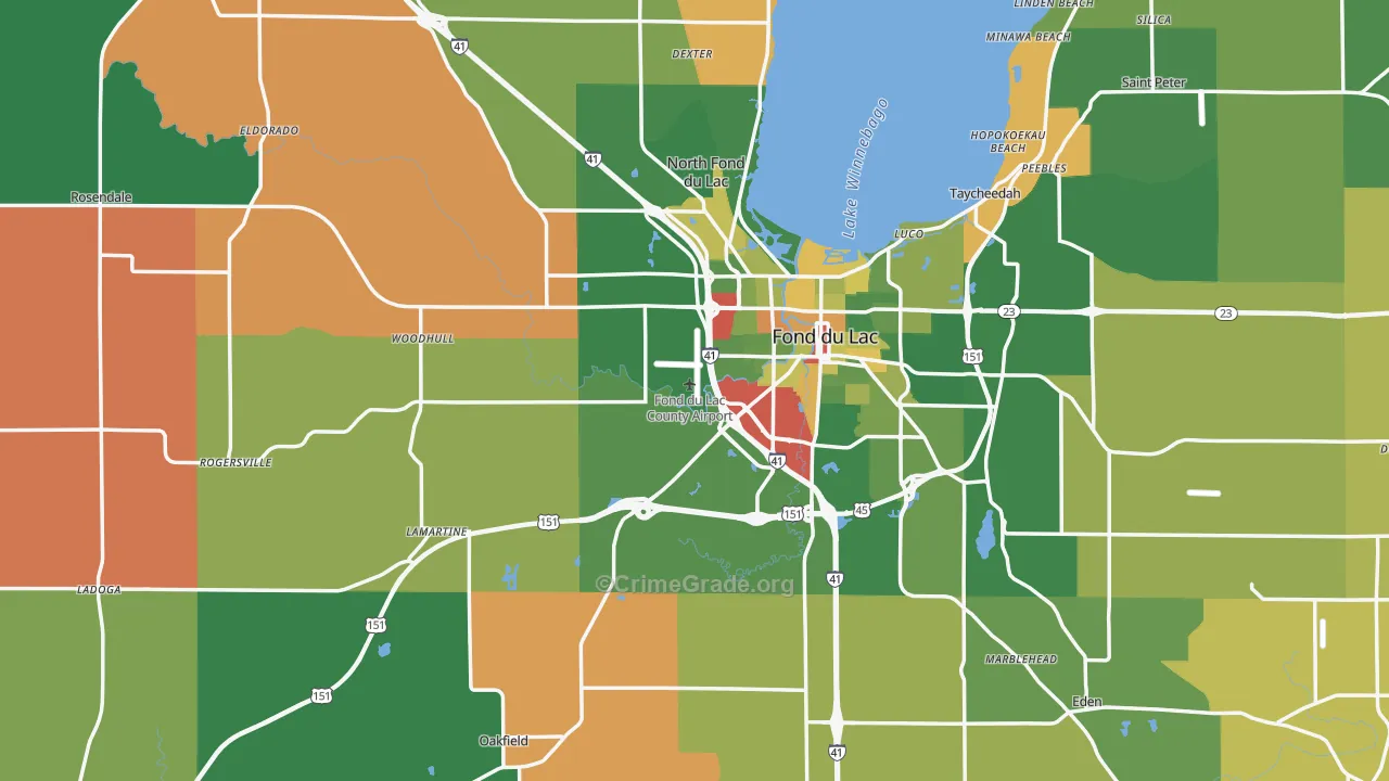 Fond du Lac County, WI Map of Robbery Rates