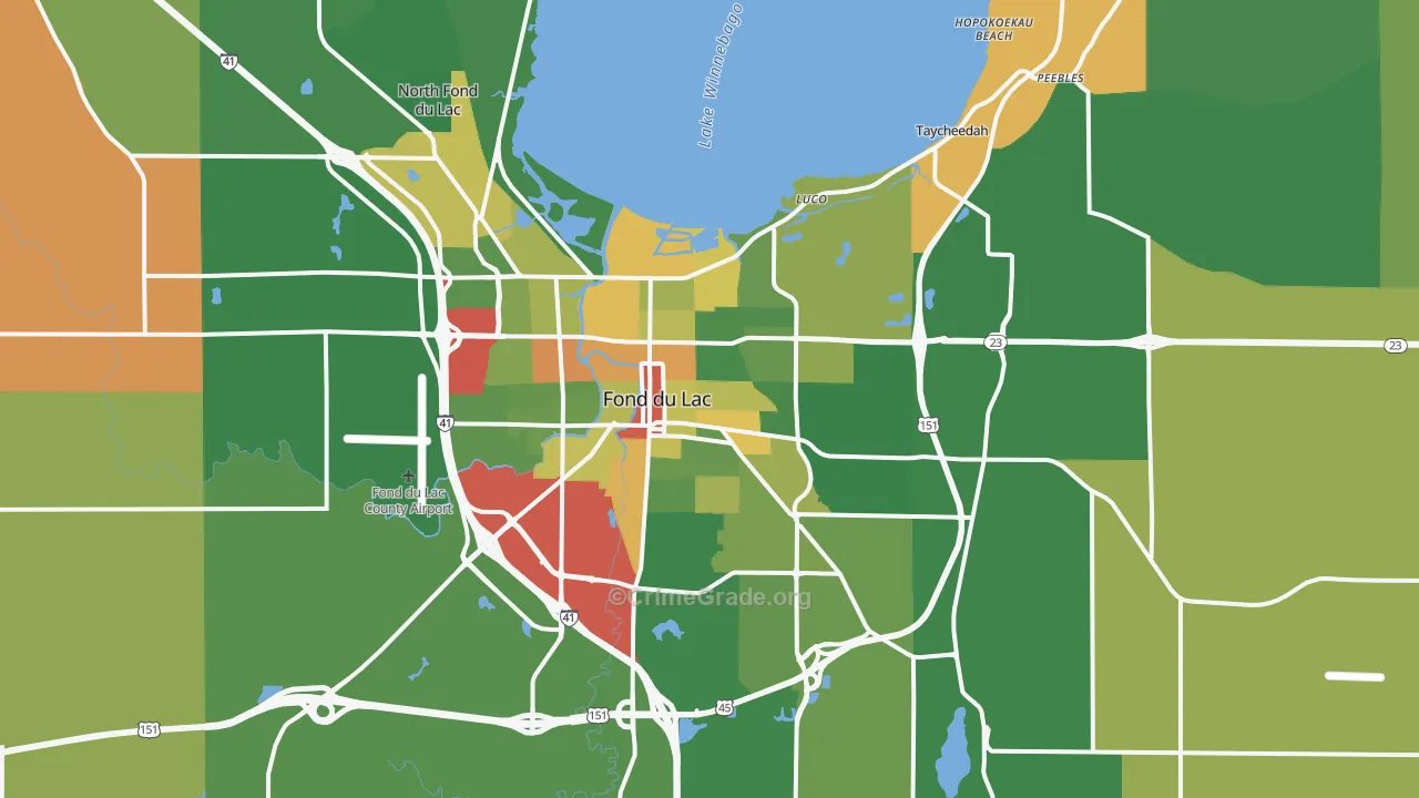 Fond Du Lac, WI Map of Robbery Rates