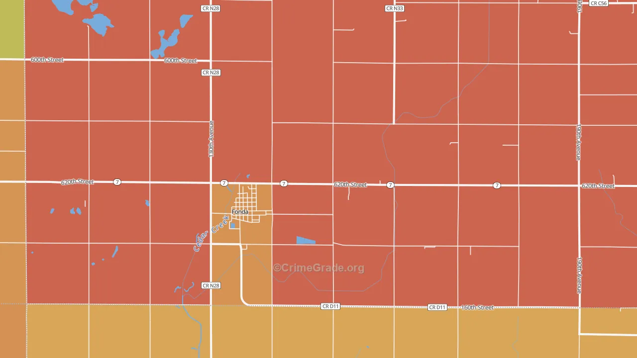 Fonda, IA Map of Robbery Rates