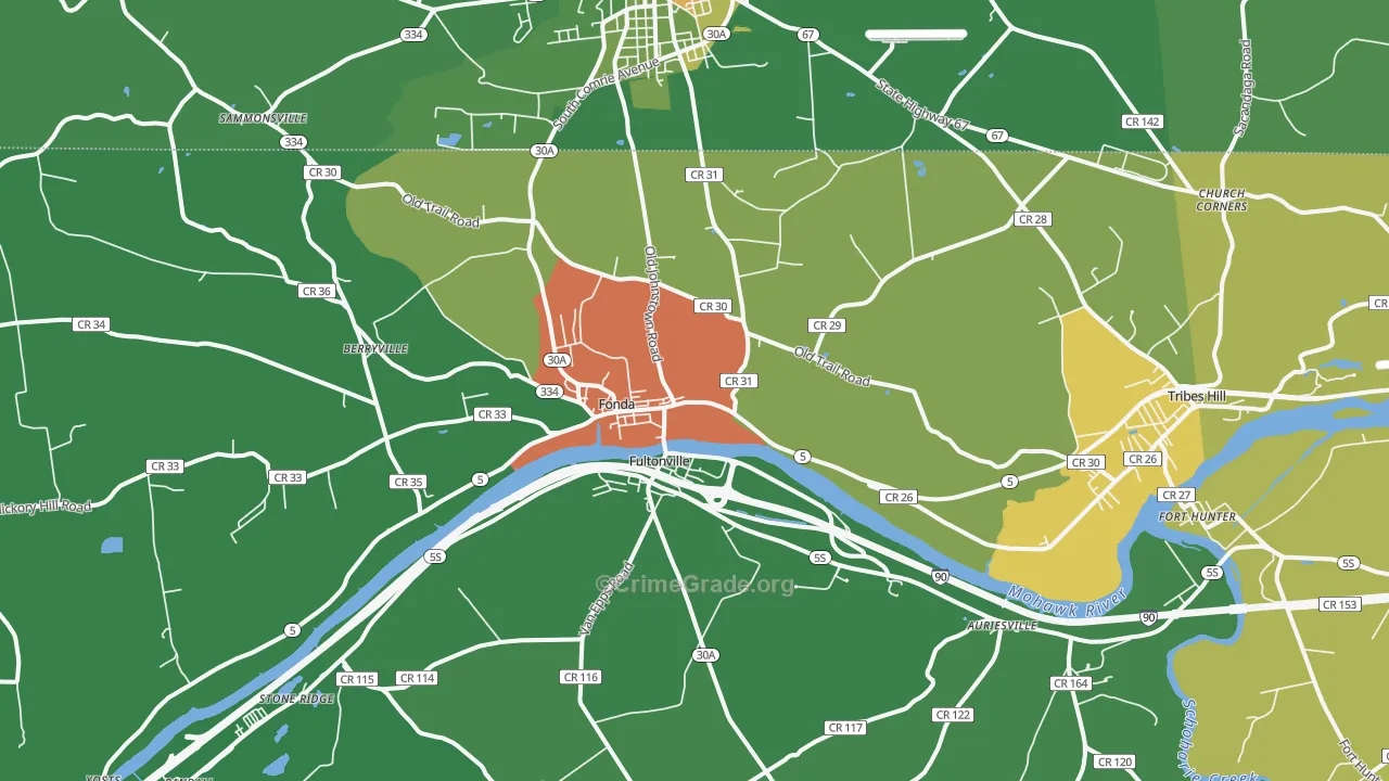 Fonda, NY Map of Robbery Rates