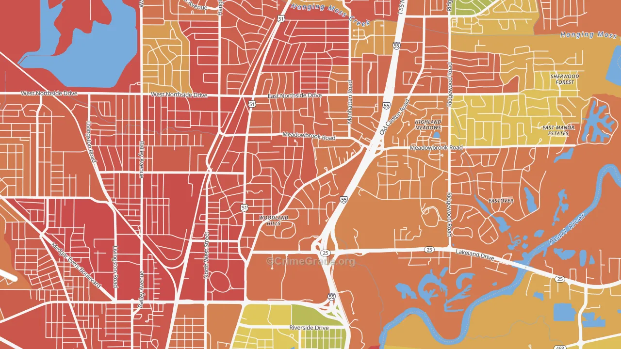 Fondren North Renaissance, Jackson, MS Map of Robbery Rates
