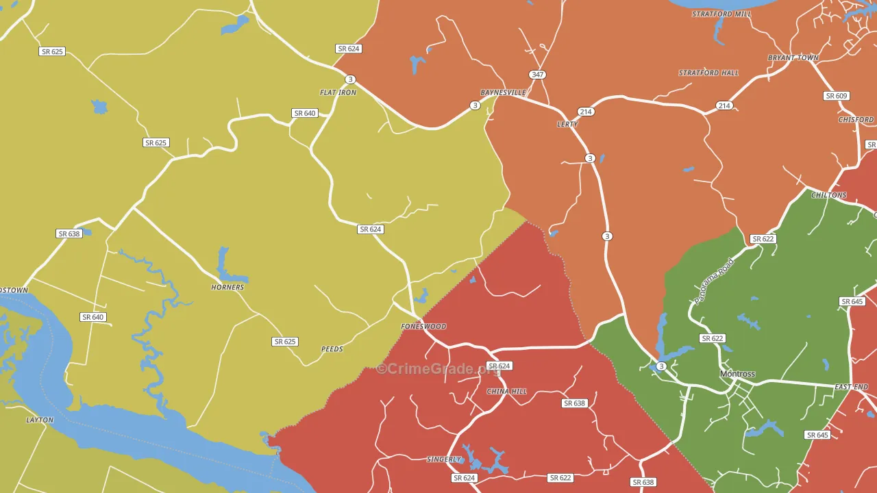 Foneswood, VA Map of Robbery Rates