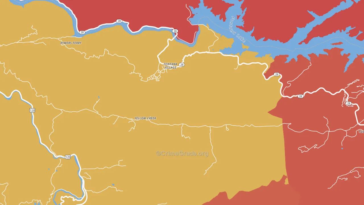 Fontana Dam, NC Map of Robbery Rates
