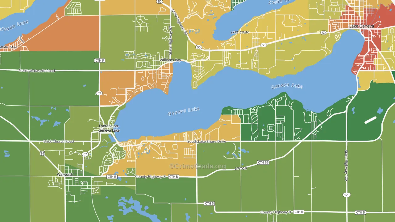 Fontana, WI Map of Robbery Rates