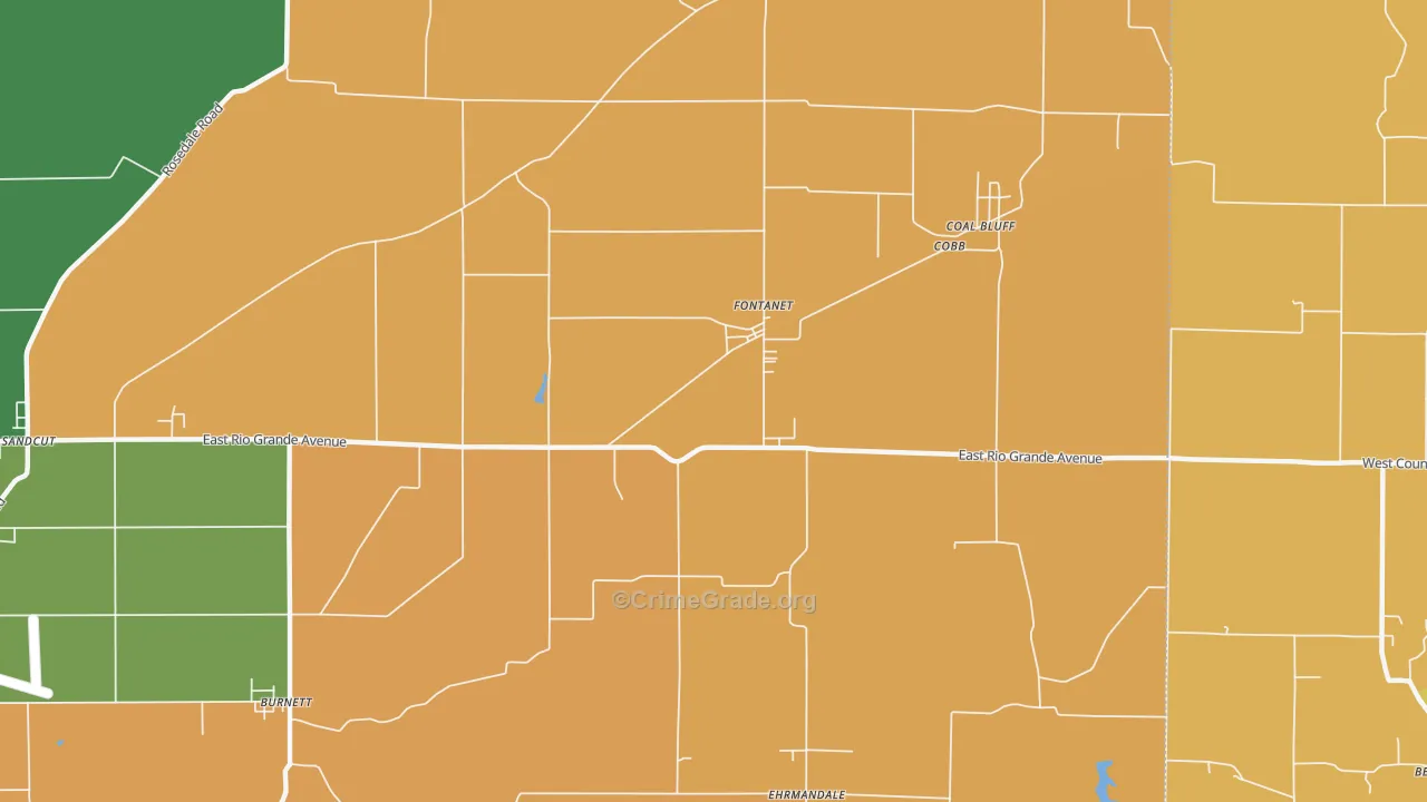 Fontanet, IN Map of Robbery Rates