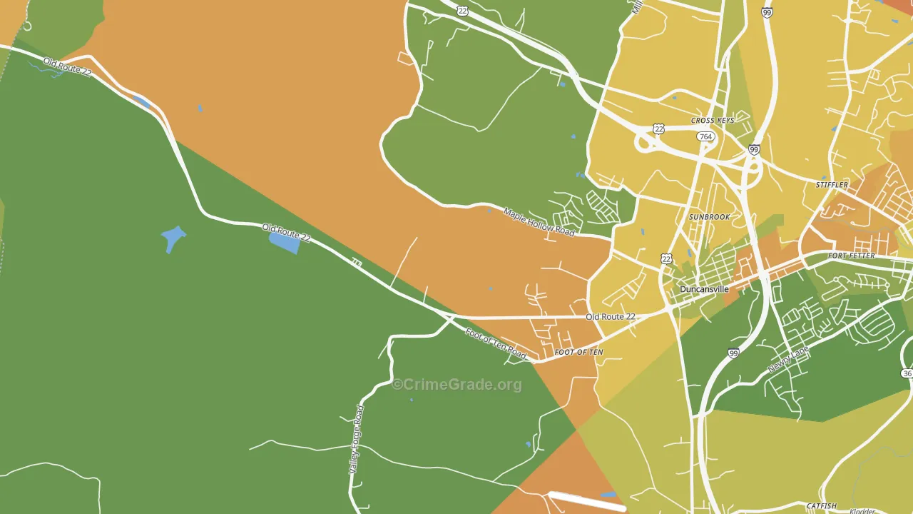 Foot of Ten, PA Map of Robbery Rates