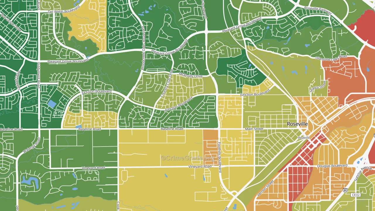 Foothill Junction, Roseville, CA Map of Robbery Rates
