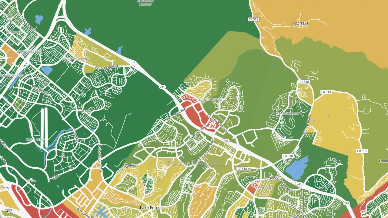 Foothill Ranch, CA Map of Robbery Rates