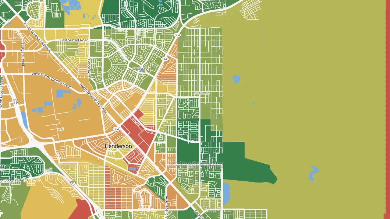 Foothills, Henderson, NV Map of Robbery Rates