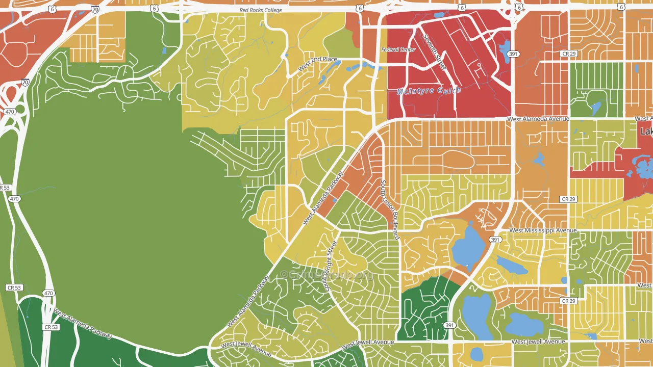 Foothills, Lakewood, CO Map of Robbery Rates