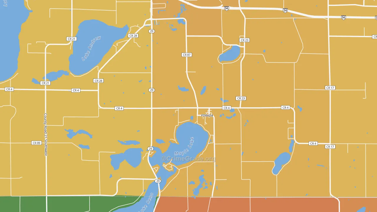 Forada, MN Map of Robbery Rates