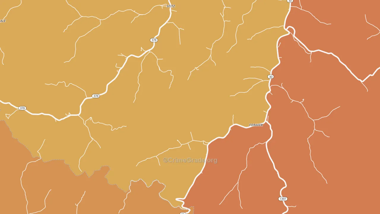 Foraker, KY Map of Robbery Rates