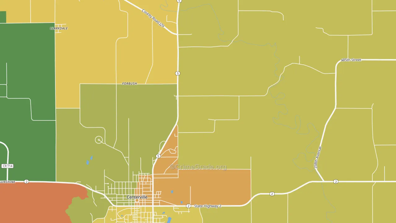 Forbush, IA Map of Robbery Rates