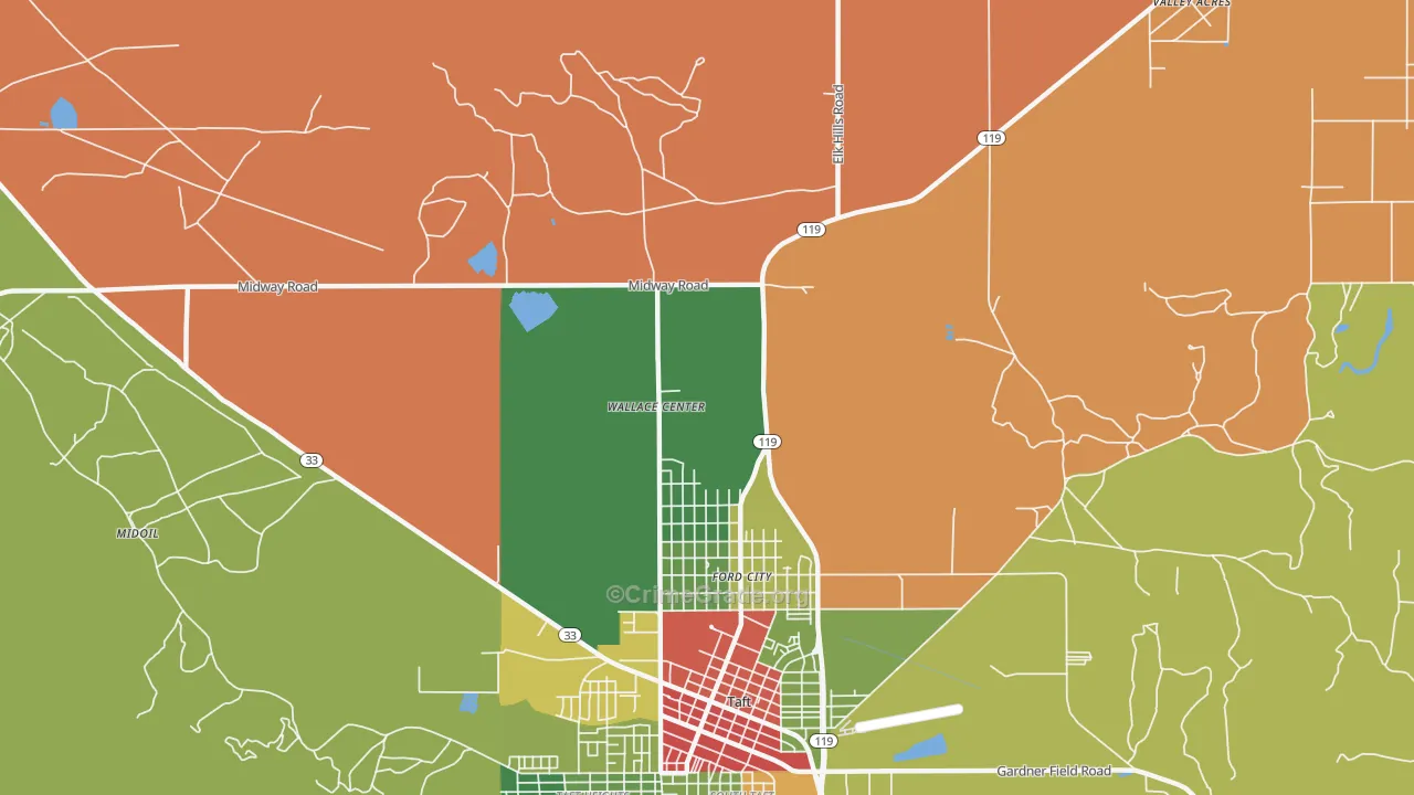 Ford City, CA Map of Robbery Rates