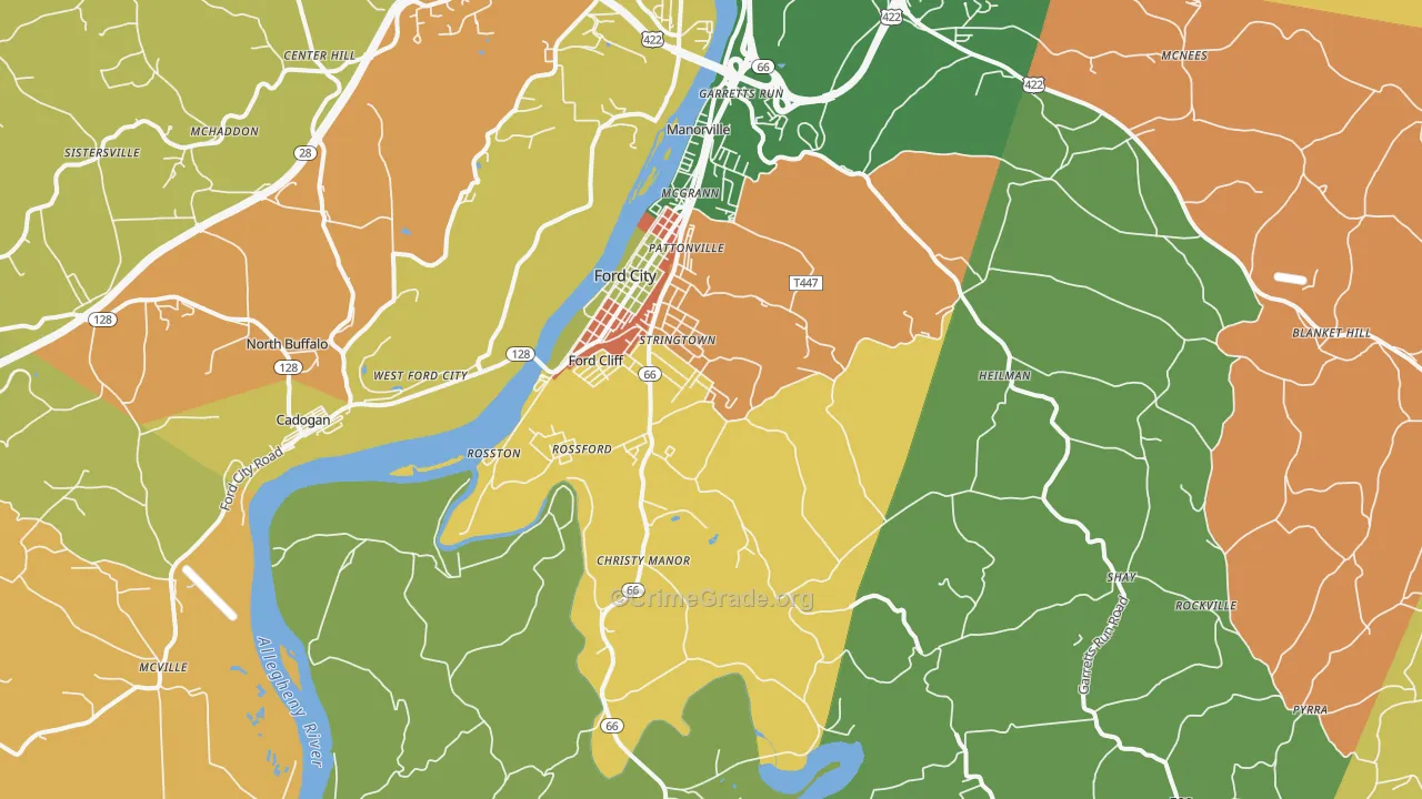 Ford City, PA Map of Robbery Rates