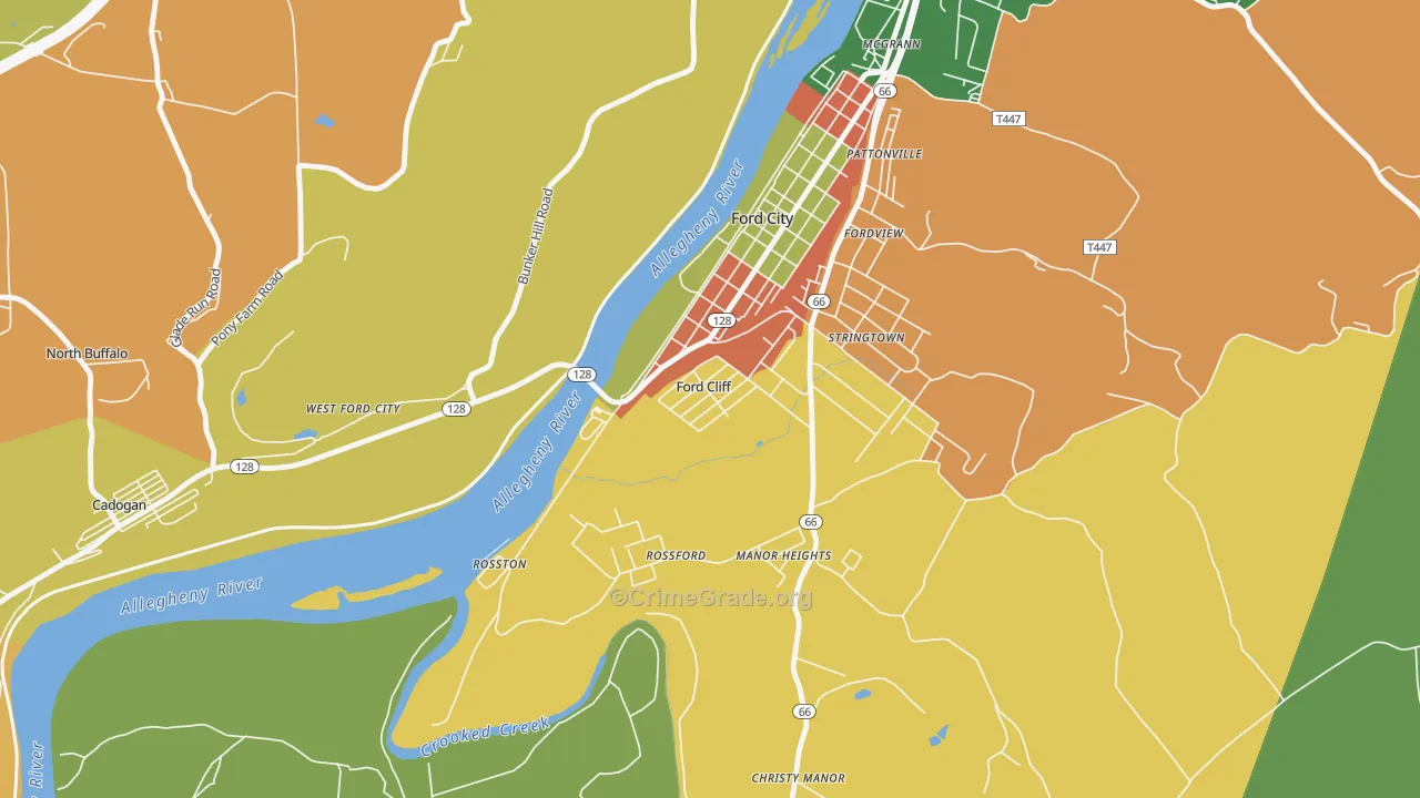 Ford Cliff, PA Map of Robbery Rates