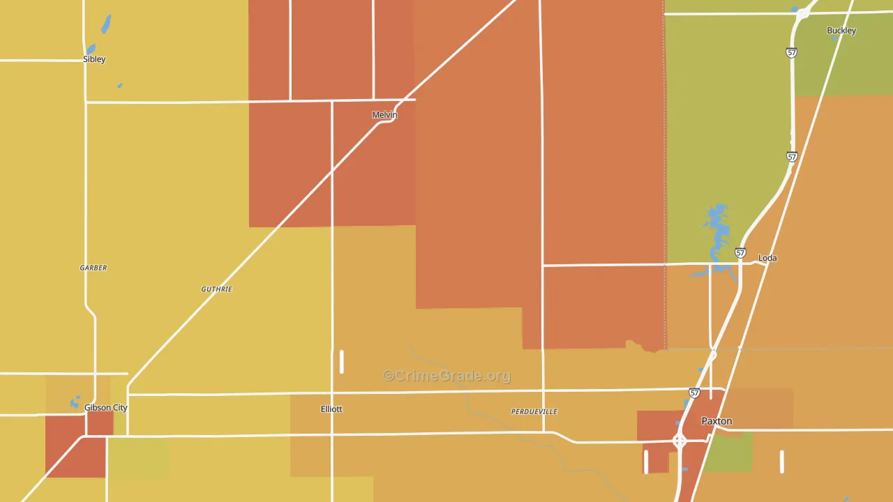Ford County, IL Map of Robbery Rates