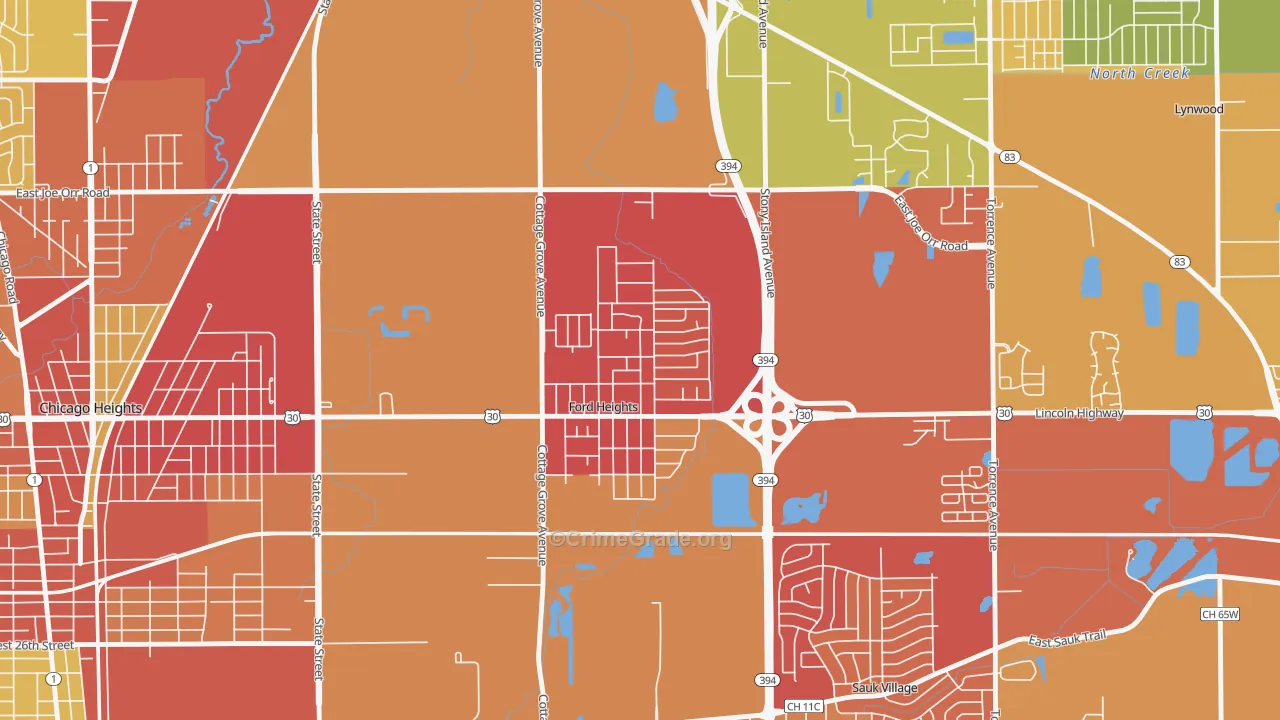 Ford Heights, IL Map of Robbery Rates