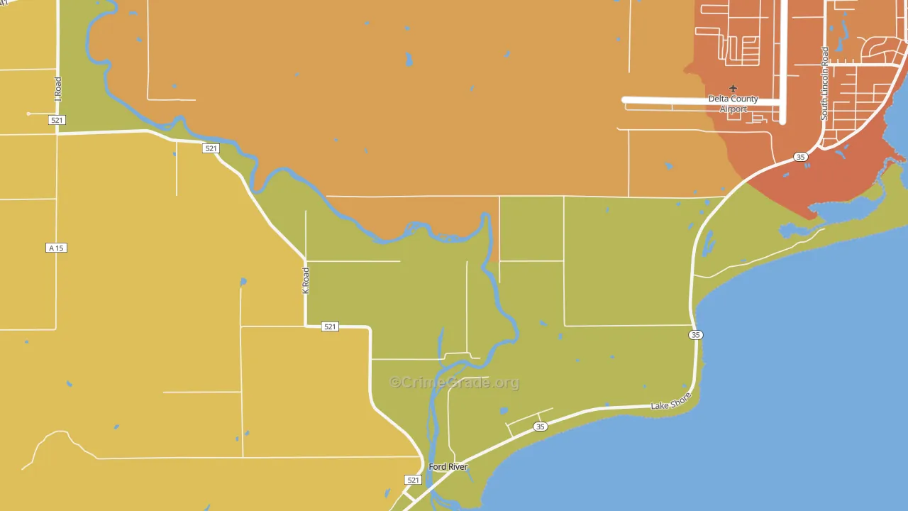 Ford River, MI Map of Robbery Rates