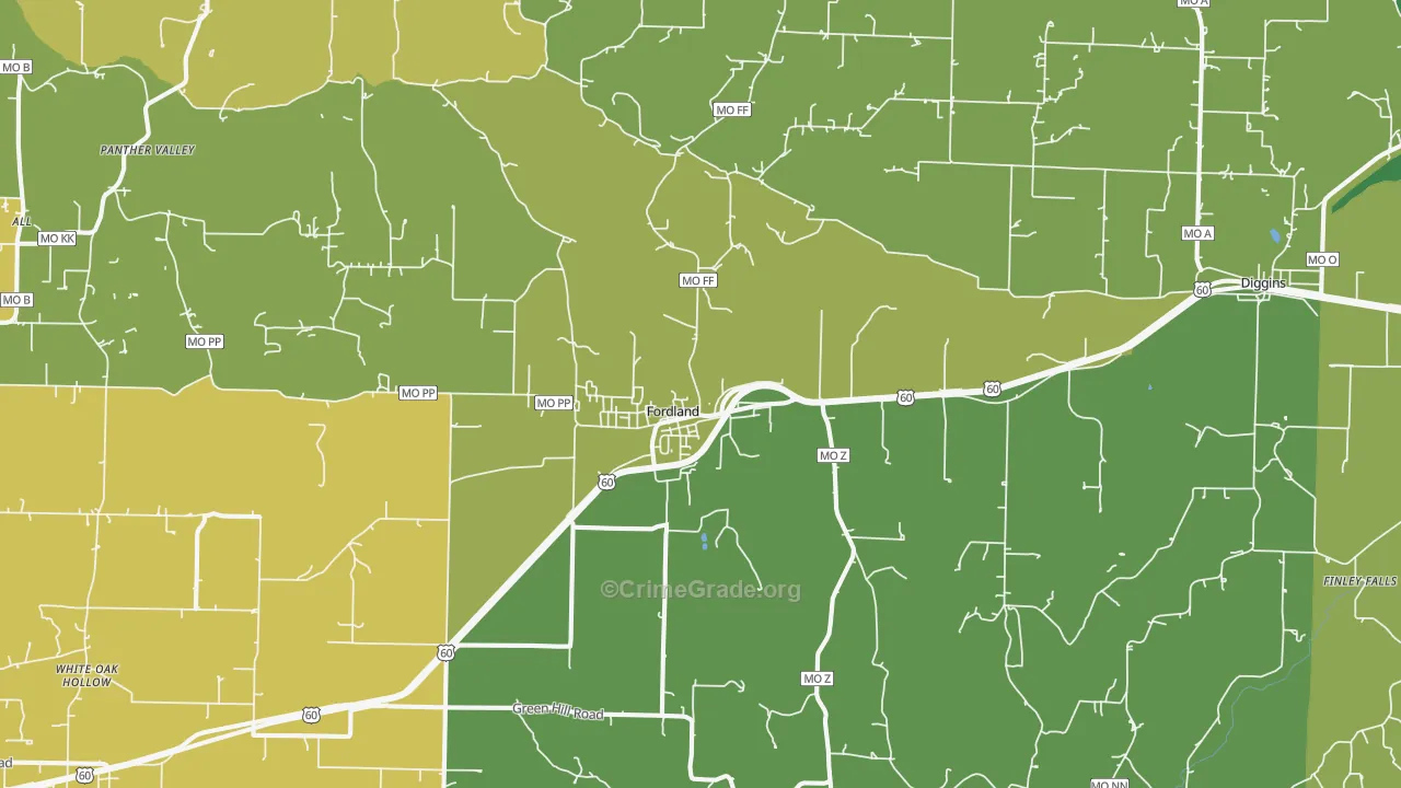 Fordland, MO Map of Robbery Rates