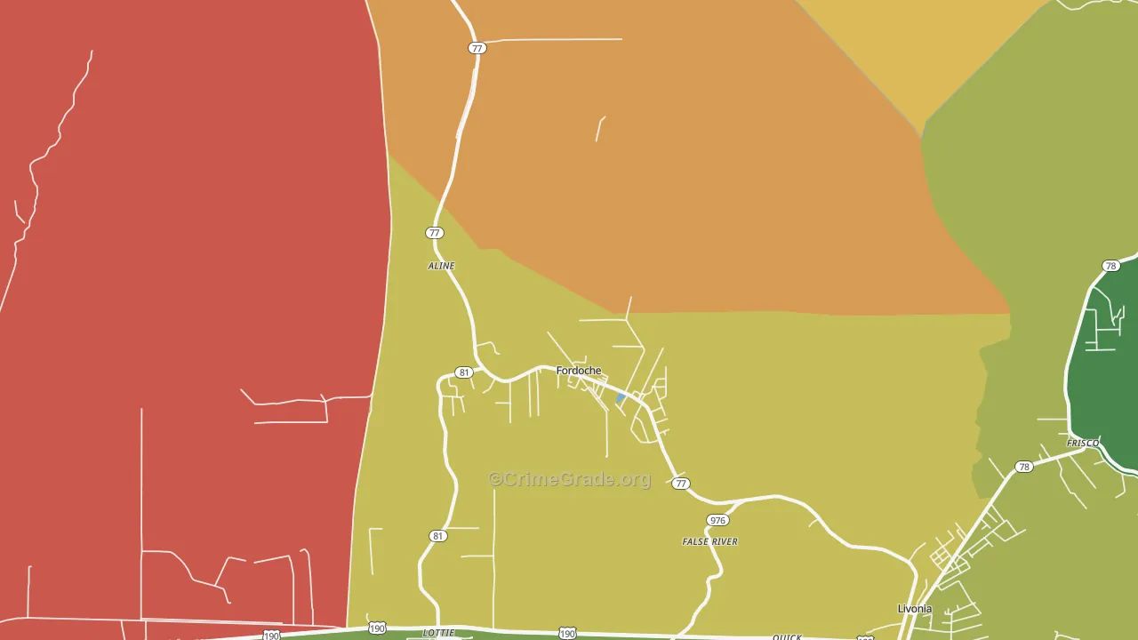 Fordoche, LA Map of Robbery Rates