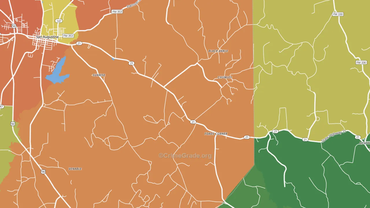 Fords Corner, TX Map of Robbery Rates