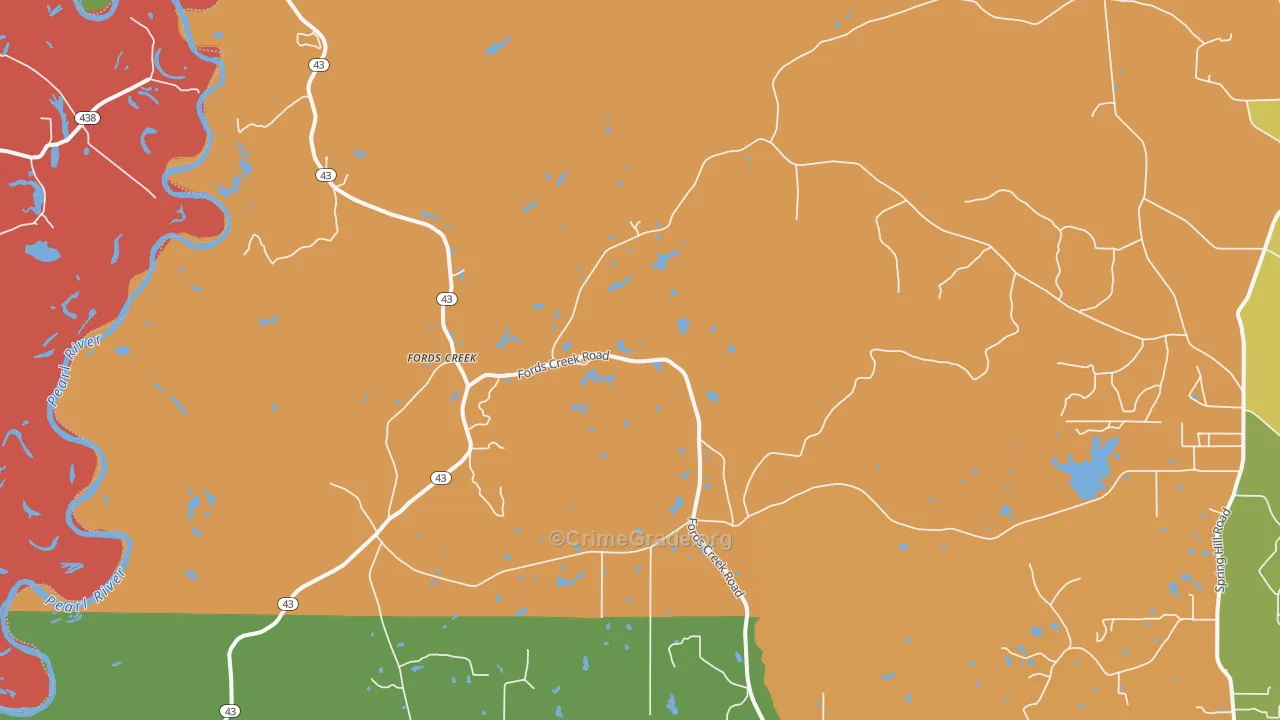 Fords Creek, MS Map of Robbery Rates
