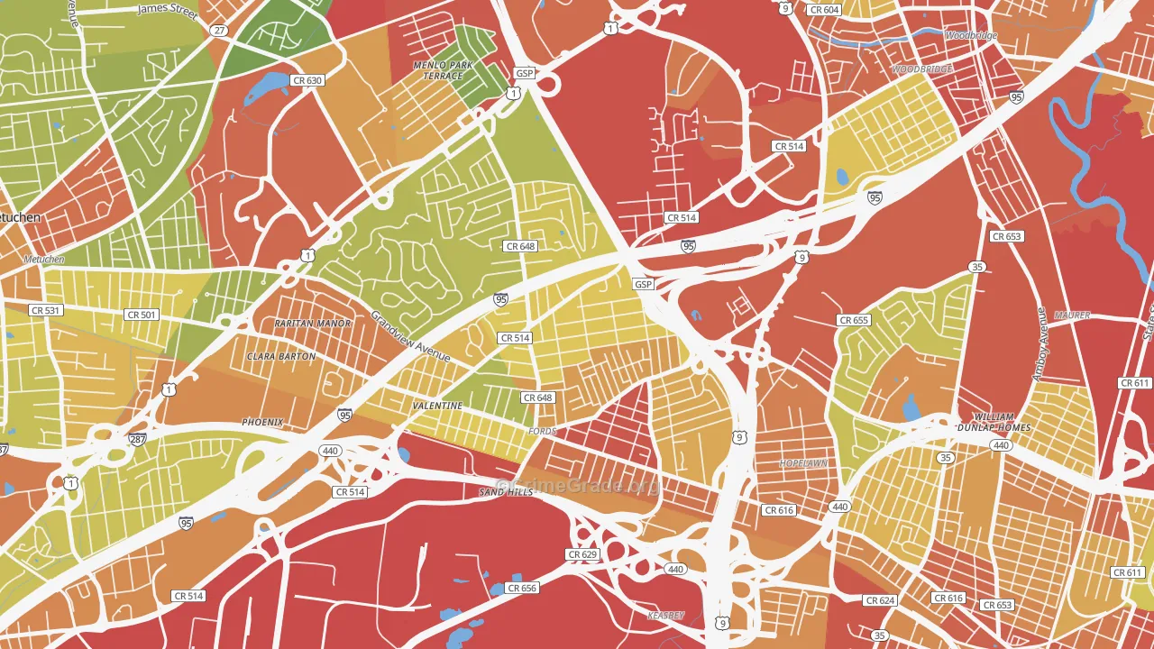 Fords, NJ Map of Robbery Rates
