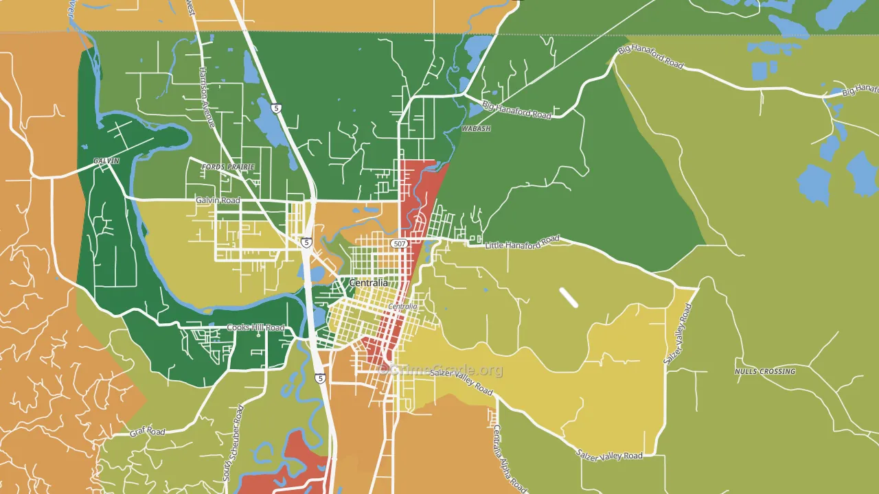 Fords Prairie, WA Map of Robbery Rates