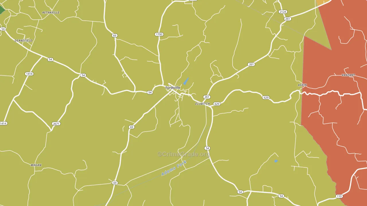 Fordsville, KY Map of Robbery Rates