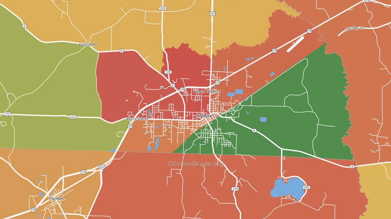 Fordyce, AR Map of Robbery Rates