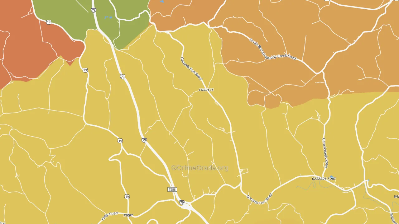 Fordyce, PA Map of Robbery Rates