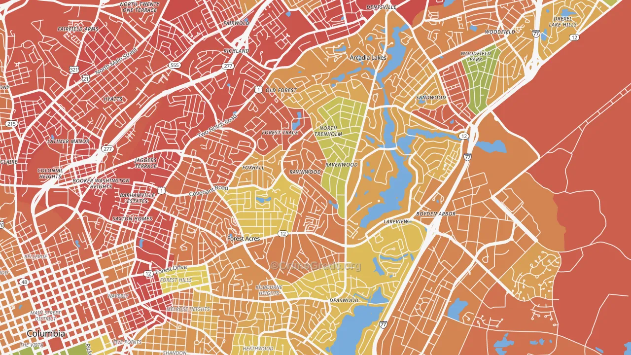 Forest Acres, SC Map of Robbery Rates