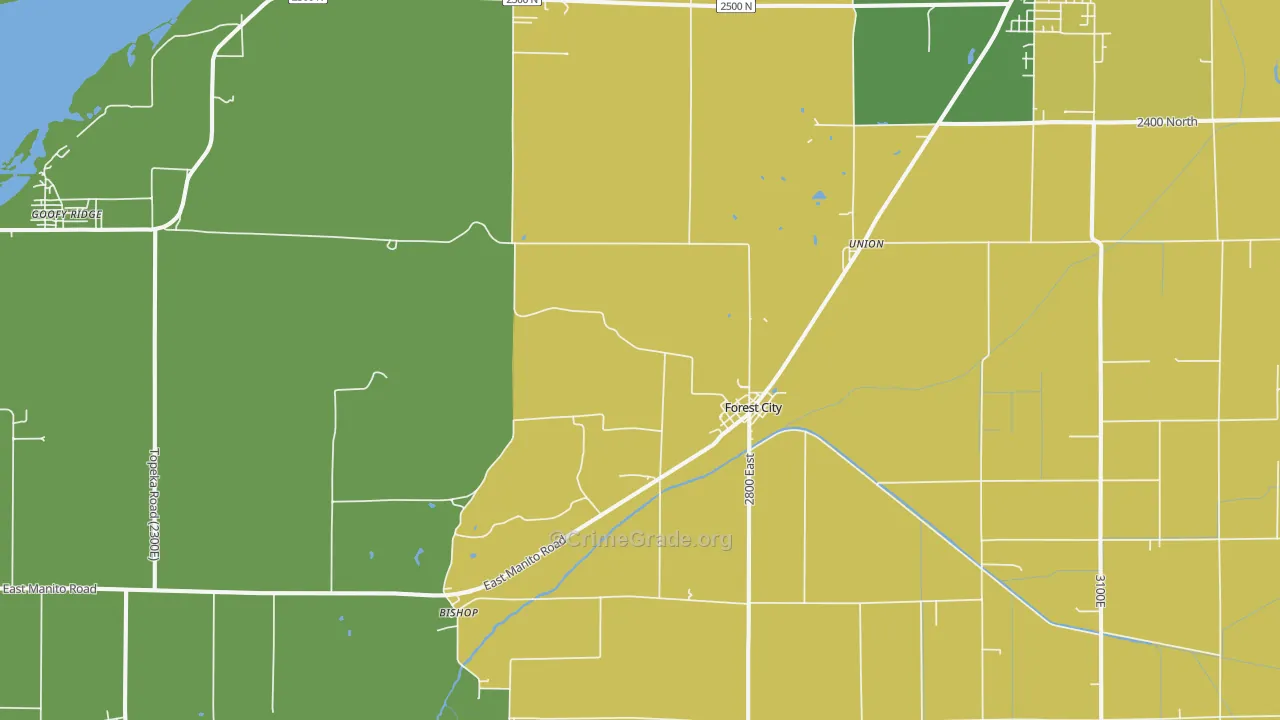 Forest City, IL Map of Robbery Rates