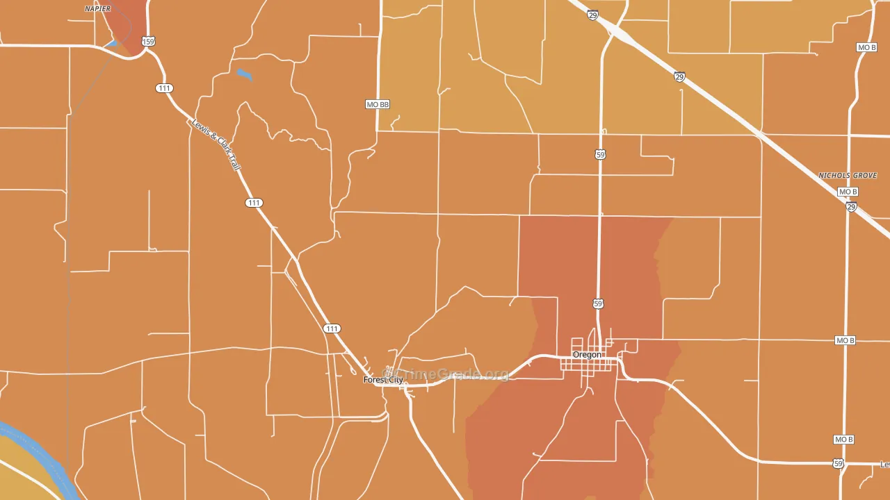 Forest City, MO Map of Robbery Rates