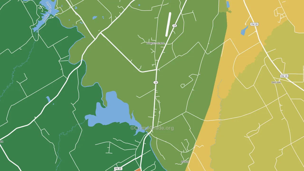 Forest Glade, TX Map of Robbery Rates