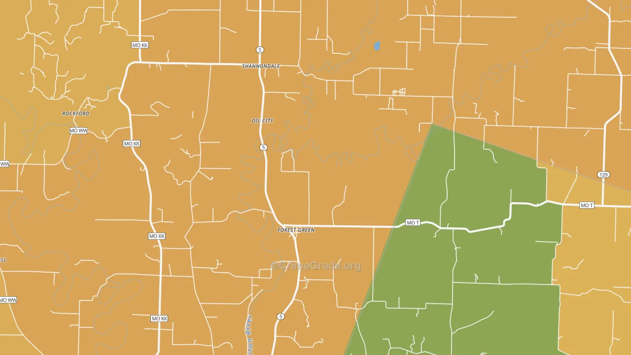 Forest Green, MO Map of Robbery Rates
