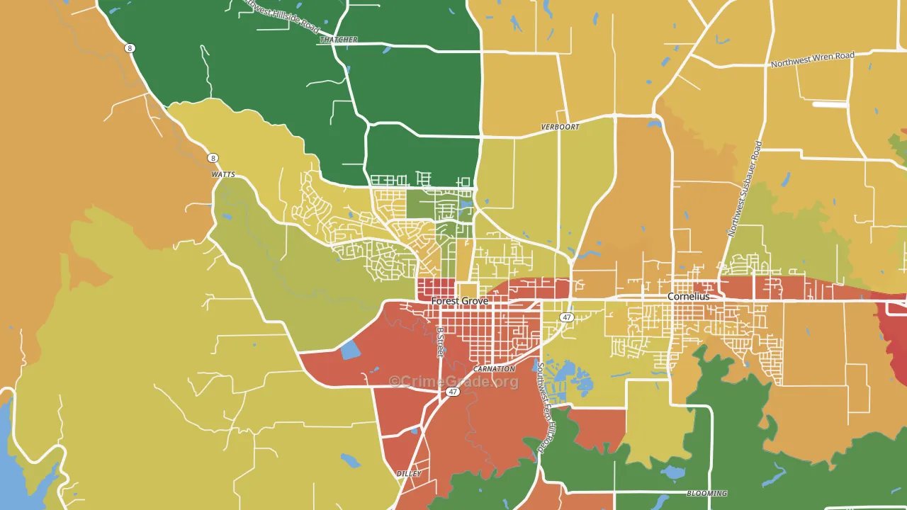 Forest Grove, OR Map of Robbery Rates